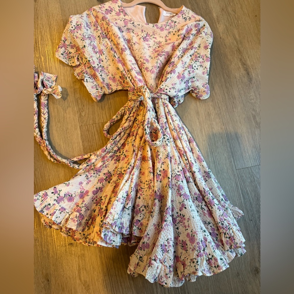 Storia Orange and White Flutter Sleeve Sundress